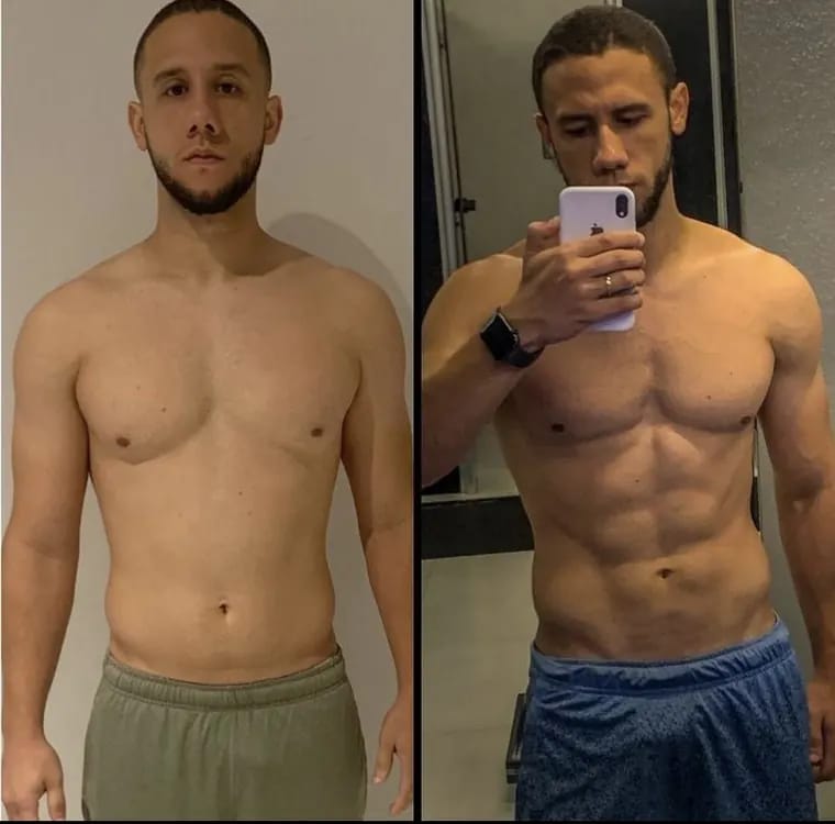 Transformation physique avant et après un suivi avec Coach Mathieu